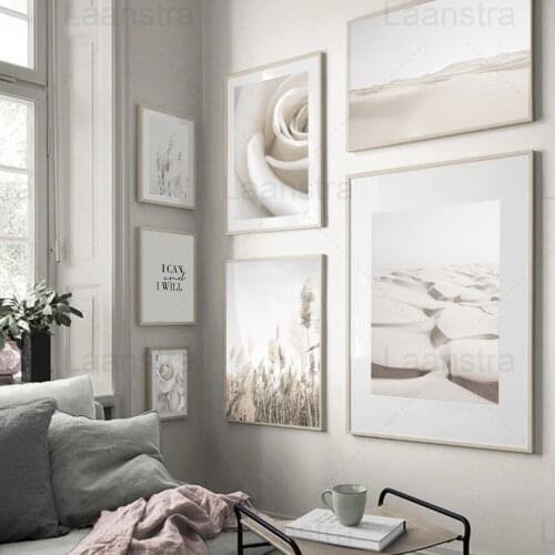 Beige Gentle Color Wall Poster Home Decoration Desert Rose Canvas Painting Reed Wall Picture for Living Room Decor Simple Text