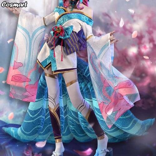 Game LOL Ahri LingHunLianHua Kimono Dress Gorgeous Cosplay Costume Halloween Suit For Women New 2020