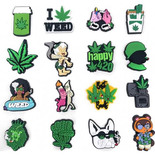 16 Types Green plant Shoe Charms Accessories Shoe Decoration Designer jibz for croc Kids X-mas Party Gift