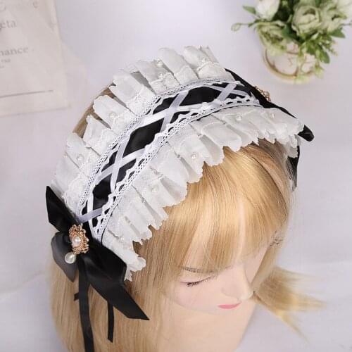 Cat Ear Kawaii Lolita Maid Headband Japanese Korea Soft Lace Ribbon Headband Anime Cosplay Hair Accessories
