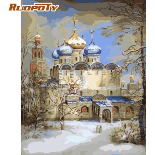 RUOPOTY Painting By Numbers For Adults Children Castle Landscape Picture By Number Handmade Home Decor Acrylic Draw Paint Arts