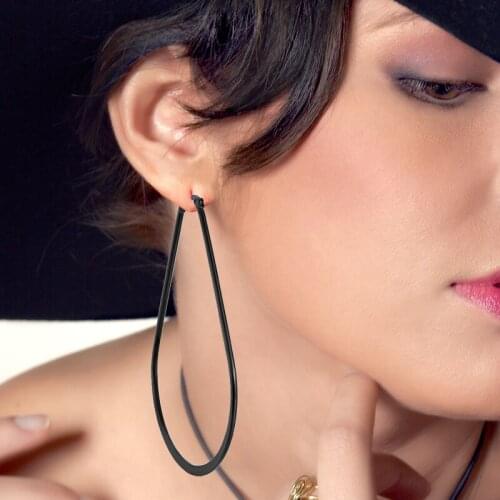 Trend U shape Hoop Ear rings black fashion stainless steel Earrings suitable for Women‘s girl Unusual earrings ear jewelry gift