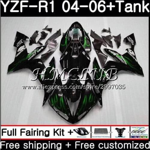 Body For YAMAHA YZF R 1 YZF-1000 YZF 1000 YZF R1 2004 2005 2006 15HC.8 YZF1000 YZF-R1 04 06 YZFR1 04 05 06 Green flames Fairing