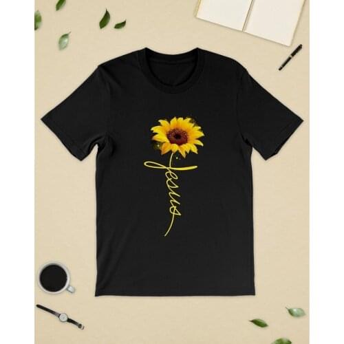 Sunfiz YF Sunflower Jesus Shirt Black Cotton Ladies Shirt Cartoon T Shirt Men Unisex New Fashion T Shirt