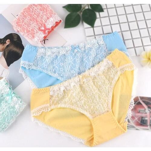 Student panties cotton briefs fabric lace knicker female edge transparent lovely cuecas lace cute underwear girl pants underwear