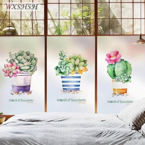 Custom Size Static Cling Window Covering Succulent Privacy Protection Decorative Glass Film For Home Office Restaurant Florist