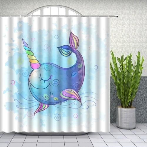 Cartoon Pattern Shower Curtains Cute Unicorn Animal Child Creativity Bathroom Decor Waterproof Polyester Cloth Curtain Set Cheap