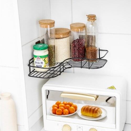 Bathroom / Kitchen Iron Storage Rack Triangle Corner Strong Stylish Adhesive Shelf without Trouble of Perforating on the Wall