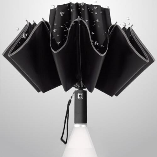Womens Umbrella Automatic Windproof Fold Inverted Umbrella LED Flashlight 10/12K Reverse Reflective Stripe Rain Sun Umbrella