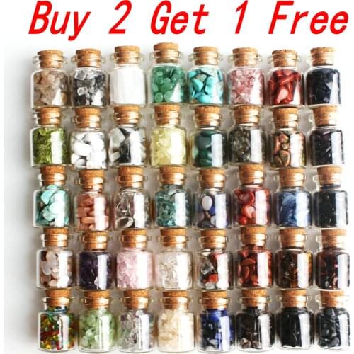 1PC Natural Crystal Polished Gravel Glass Bottle Wishing Bottle Rock Chips Tumbled Stone Healing Reiki Chakra Home Decor