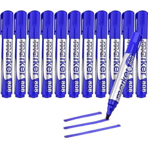 12pcs Blue Large Permanent Marker Oil-Based Quick Dry Marker Pen Round Point Waterproof Non-toxic for Office School Supplies