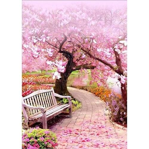 Diy Diamond Painting Cross Stitch Pink Cherry Blossom Scenery Diamond Embroidery Full Square Rhinestones Embroidery Home Art