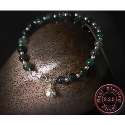 Amxiu DIY Natural Stones Bracelets 925 Sterling Silver Charm Bracelet Handmade Lotus Beads Bracelets For Women Girls Accessories
