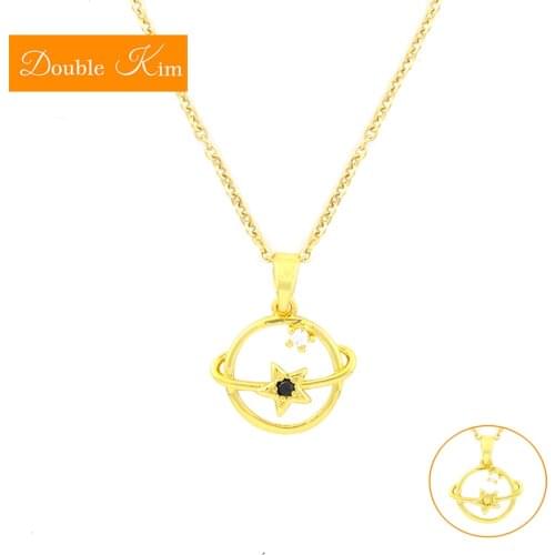 Planet Star Zircon Pendant Necklace Titanium Stainless Steel Chain Necklace Inlaid Zircon Fashion Trendy Women Jewelry Gift