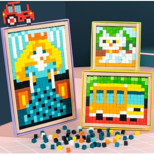 Baby Wooden Toy 3D Pixel puzzle Jigsaw Puzzle Creativity DIY Educational Montessori Toy for Childeren