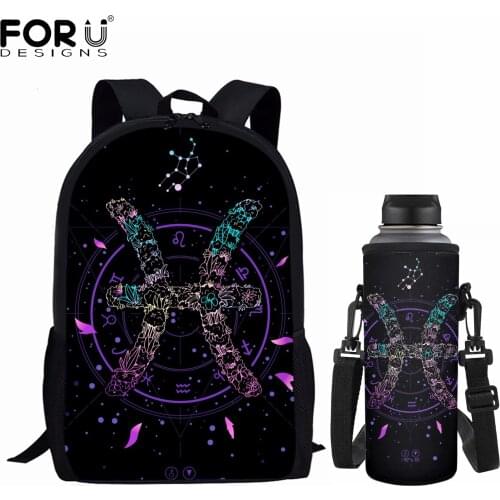 FORUDESIGNS Zodiac Constellation Pisces Design Schoolbag Fashion 2pcs School Backpack Neoprene Pouch Holder Sleeve Cover Satchel