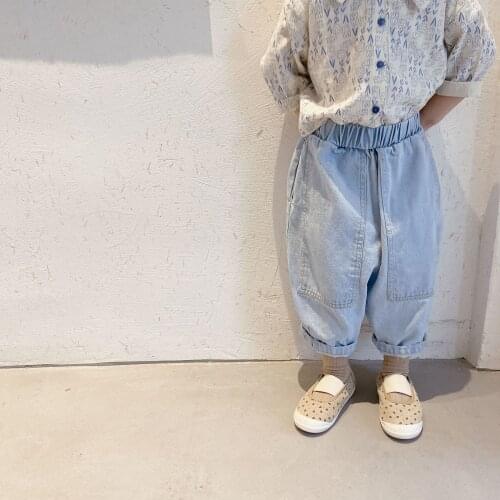 2-7 Y Kids Jeans Pants Spring Autumn New Baby Girls Korean Solid Loose Denim Trousers Toddler Children Harem Pants Girls Jeans