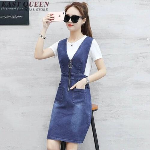 Denim sundress Vintage 2018 Slim Sweet Jeans Dress Women Denim Sundress Denim Overall Dress NN0772 H