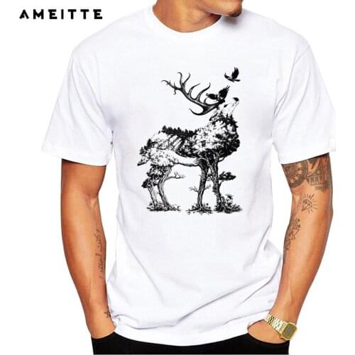 2019 AMEITTE Creative Forest deer Design T-Shirt Mens Personality Animals Print T Shirt Fashion Geek Style Tops Tee