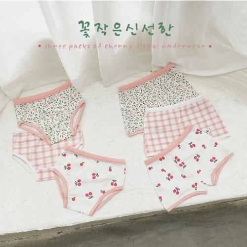 3Pcs/Lot Girls Cotton Underwear floral/plaid Soft Breathable Briefs Young Girl Panties cozy girl Briefs Children Underpants 2-5t