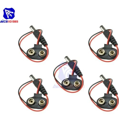 Diymore 5PCS/Lot Experimental 9V Battery Snap Power Cable to 5.5*2.1mm DC Power Male Plug Jack Battery Adapter Connector