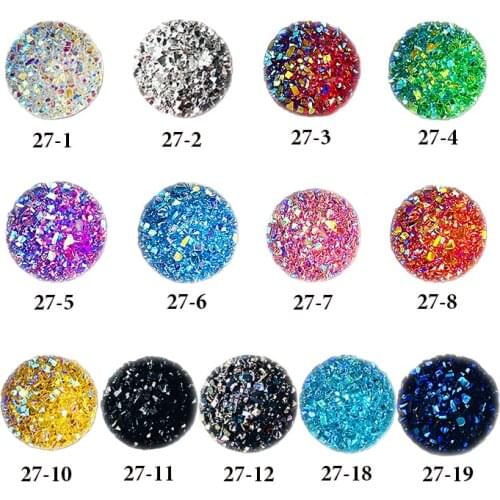 100pcs/lot 13 Colors Mixed Glitter Cabochon 12mm Resin Stone for Making DIY Jewelry Blinking Ore Match 12mm Metal Bottom or Box
