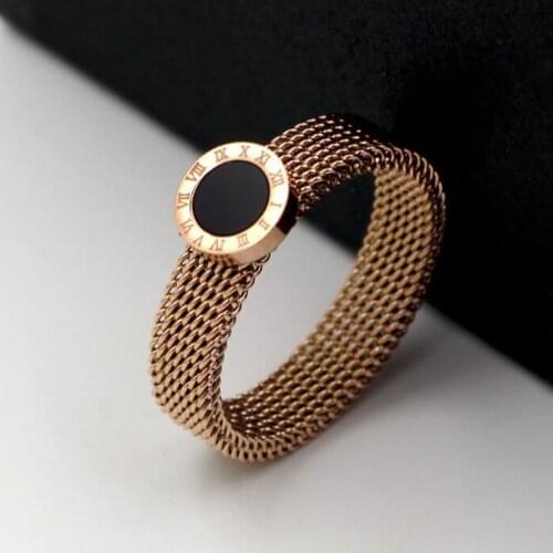 Stainless Steel Gold Ring Big Round Crystal Mesh Finger Ring Roman Numerals Rings for Women Men Fashion Brand Jewelry Dropship