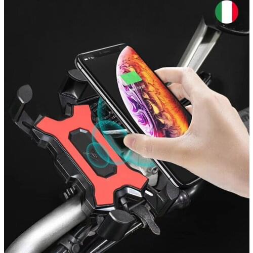 Handlebar Rail Mount Universal Cell Phone Holder Scooter Mirror Rear View Bracket with Wireless Charger for Motorcycles