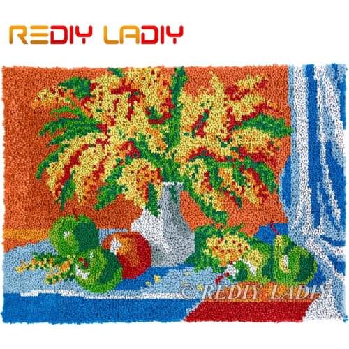 Latch Hook Rug Chunky Yarn Tapestry Kits DIY Carpet Rug Flowers Vase Knitted Floor Mat Crocheting Cushion Arts & Crafts 81*61cm