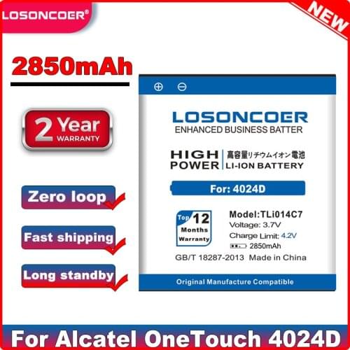LOSONCOER 2850mAh TLi014C7 Mobile Phone Battery For Alcatel OneTouch Pixi First 4024D 4.0 inc batteria