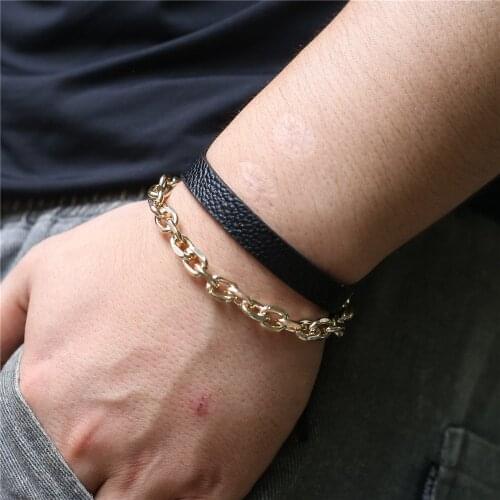 Fashion Multilayer Vintage Hiphop Gold Chain Link Bracelets Punk Leather Male Femme Homme Women Men Bracelet Bangles Jewelry