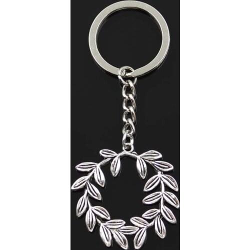 Fashion Olive Branch Wreath 41x36mm Pendant 30mm Key Ring Chain Bronze Silver Color Men Car Gift Souvenirs Keychain Dropshipping