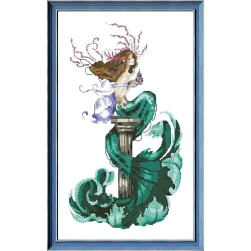 Chasing dreams mermaid cross stitch kit aida fabric 18ct 14ct 11ct unprint canvas cotton thread beads embroidery craft set