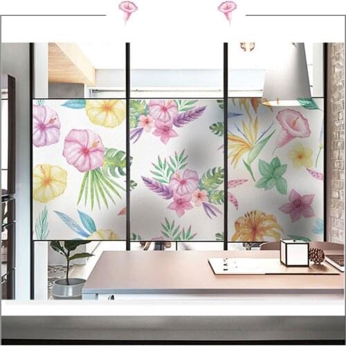 Window Film Privacy Flowers Glass Sticker UV Blocking Heat Control Window Coverings Window Tint for Homedecor