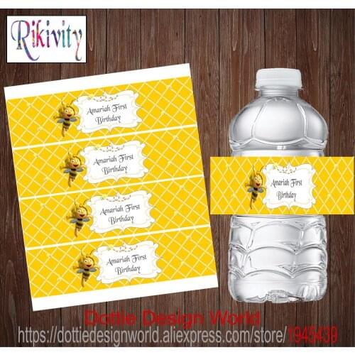 Rikivity 20pcs Custom Busy Bee Birthday Party Water Bottle Wine Labels Candy Bar Wrapper Stickers Baby Shower Wedding Decoration