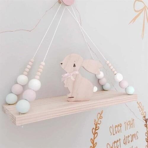 Nordic Kids Room Wall Decor Tassels Storage Shelf Rack Wall Hanging Wood Toys Model Baby Room Furnish Artic Home Decoration