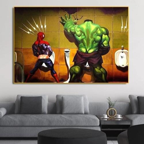 Marvel Canvas Poster Wall Art Avengers Movie Hulk Superheros In Toilet Thor Poster Canvas Wall Art Home Decor for Living Room