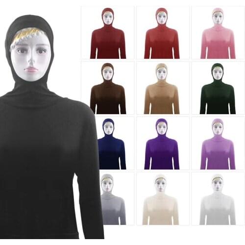 H1368 plain cotton jersey body shirt with hijab hat soft undershirt islamic clothing