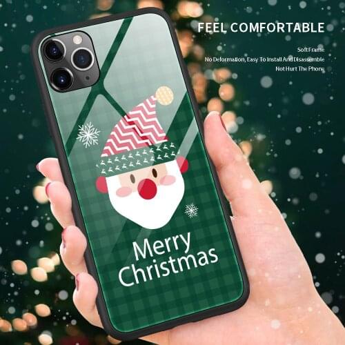 PINZHENG Cartoon Christmas Phone Case For iPhone 7 8 6 6S Plus Glass Protective Case For iPhone XR X Xs 11 12 Pro Max SE 2020