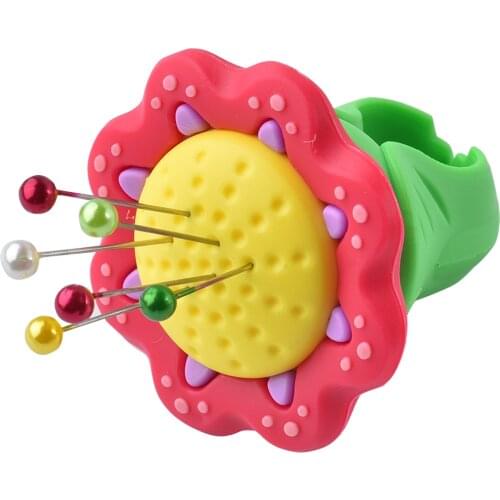 Sew Tech Ring Pin Cushions Adjustable Flower Pattern Finger Pincushion Sewing Tools Accessories