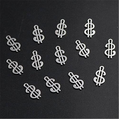 WKOUD 20pcs Silver Color dollar symbol charm alloy pendants bracelet key chain DIY metal jewelry finding A1304