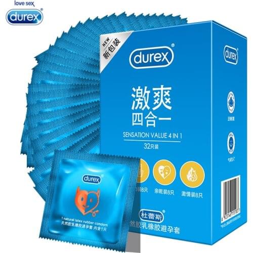 Durex Condoms 32 Pcs/Box Natural Latex Smooth Lubricated Contraception 4 Types Condoms for Men Sex Toys Products Wholesale