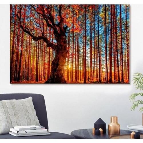 RELIABLI ART Red Trees Forest Canvas Painting Landscape Posters Decorative Pictures Wall Art For Living Room Home No Frame