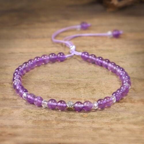 Handmade Natural Purple Stone Beads Bracelet For Women Lace-up Adjustable Small Yoga Crystal Beads Bracelet Pulseira Masculina