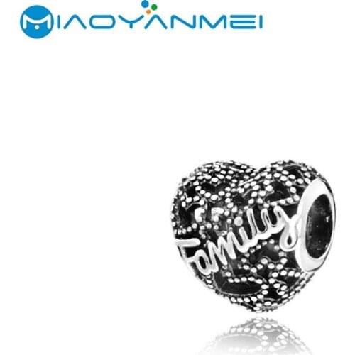 Family Gift 925 Sterling Silver Beads Fit Original Pandora Bracelets Family Heart Charm Women DIY Fashion Jewelry