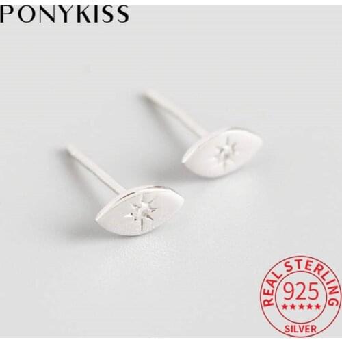 PONYKISS Genuine S925 Sterling Silver Glossy Eyes Zircon Minimlist Stud Earrings For Women Elegant Accessory Party Chic Gift