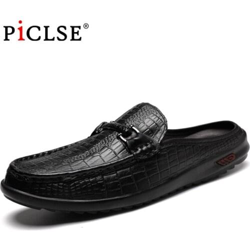 Plus size 47 Summer Men Slippers Genuine Leather shoes Men Half slippers Flip Flops Men Sandals Moccasins Mules style Men shoes