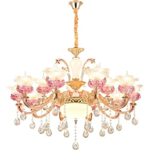 Modern Crystal Living Room Pendant Lamp Decorated Rose Flower Parlor Pendant Light Glass Hotel Chandelier