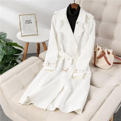 Womens Trench White Elegant All Matching Wrinkle Resistance Trench Outerwear Female New Arrival