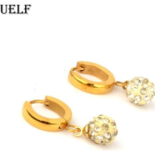 Uelf 2019 New Gold Color Long Crystal Ball Dangle Earrings for Women Wedding Drop Earing Brinco Fashion Jewelry Gifts